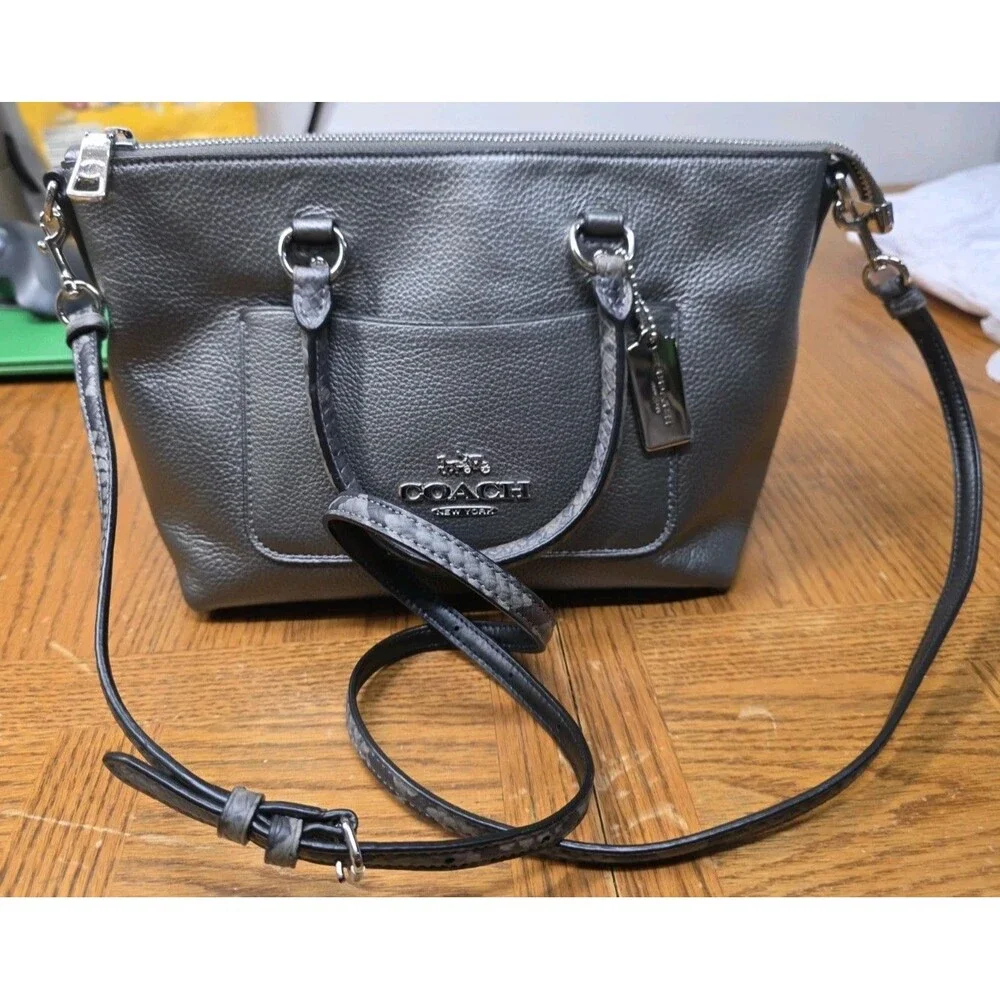 COACH F38877 Emma Mini Satchel Crossbody Bag/ Gunmetal Leather/Snakeskin